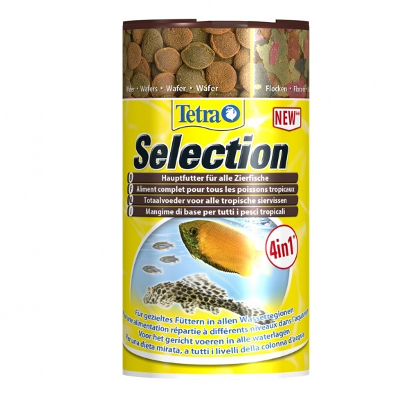 Tetra Selection 4 в 1 (100 мл) - хлопья, чипсы, гранулы, вафер микс