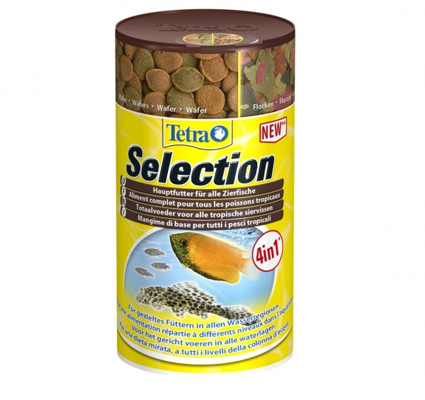 Tetra Selection 4 в 1 (100 мл) - хлопья, чипсы, гранулы, вафер микс