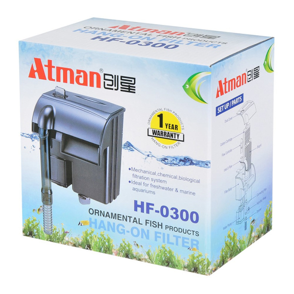 Atman ATM-HF-0300 Фильтр рюкзачный для аквариумов до 40 л, 290 л/ч, 3.5 W (черный корпус)