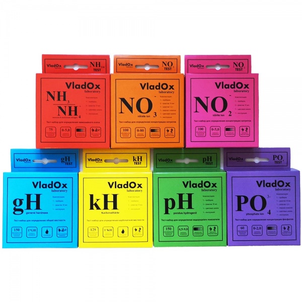Набор из 7 Тестов VladOx  (gH, kH, pH, NO2, NO3, NH3/4, PO4)